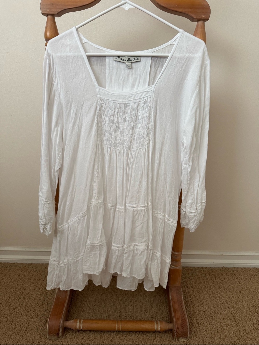 JP and Mattie White Cotton L Boho Tunic beachwear